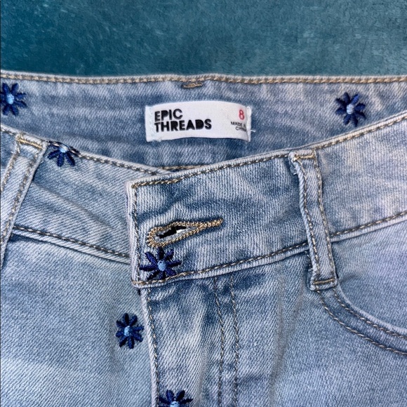 Epic Threads Light Blue Denim Shorts with Navy Embroidery - Picture 2 of 3